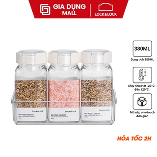 Bộ 3 Hũ Nhựa Trong Suốt Đựng Thực Phẩm Khô Lock&Lock 380ml HTE500NS3 - Kèm kệ đựng hũ - Hàng Chính Hãng