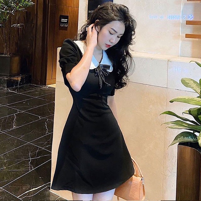 [HÀNG LOẠI 1] Đầm nữ Pure Dress Váy nữ kèm nơ cổ đính đá thanh lịch, nhẹ nhàng(Thời trang công sở VIP) (Hàng y hình)