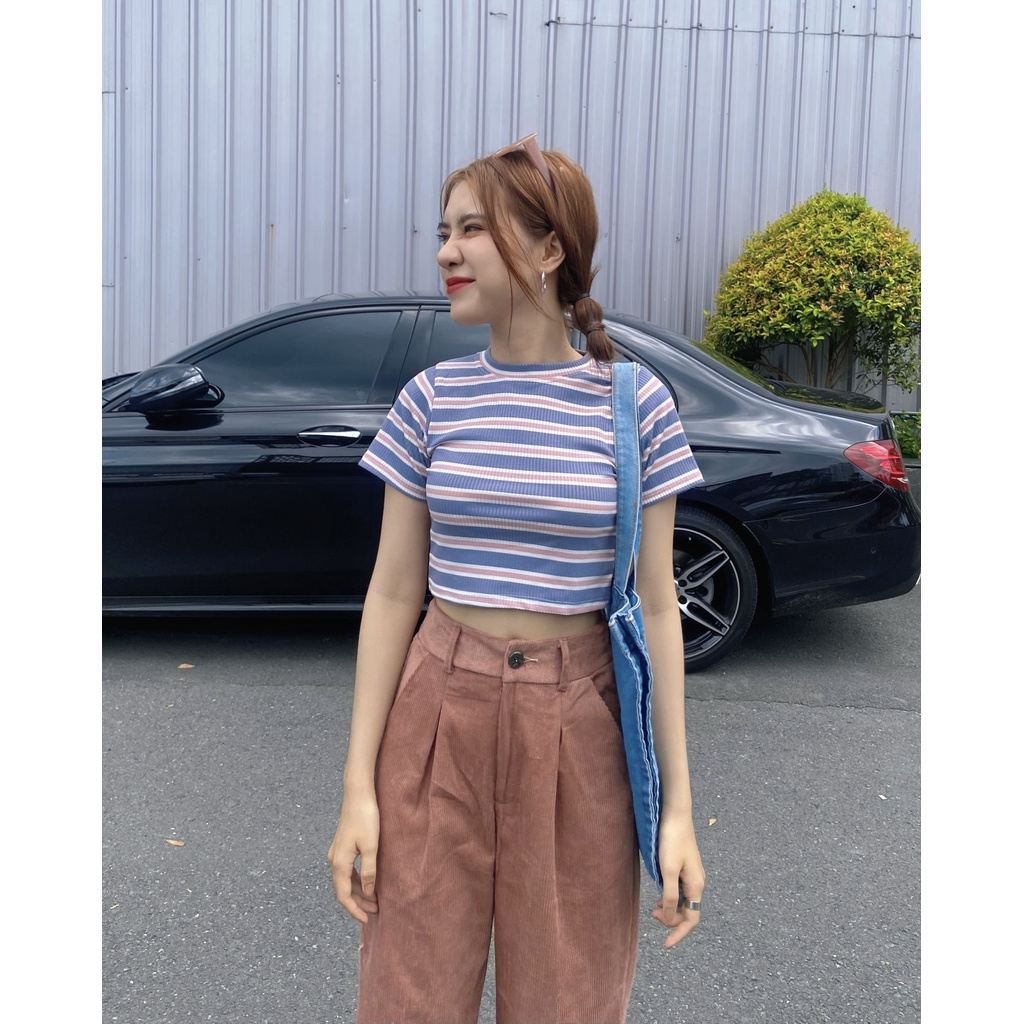 Áo Croptop Cổ Tròn Sọc Đủ Màu Thời Trang Hàn Quốc | BigBuy360 - bigbuy360.vn