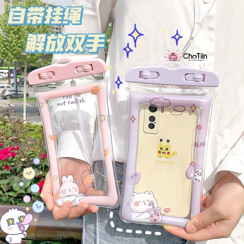 Túi chống thấm nước đựng điện thoại chống nước Phao đi biển, đi bơi hoạt hình dễ thương
