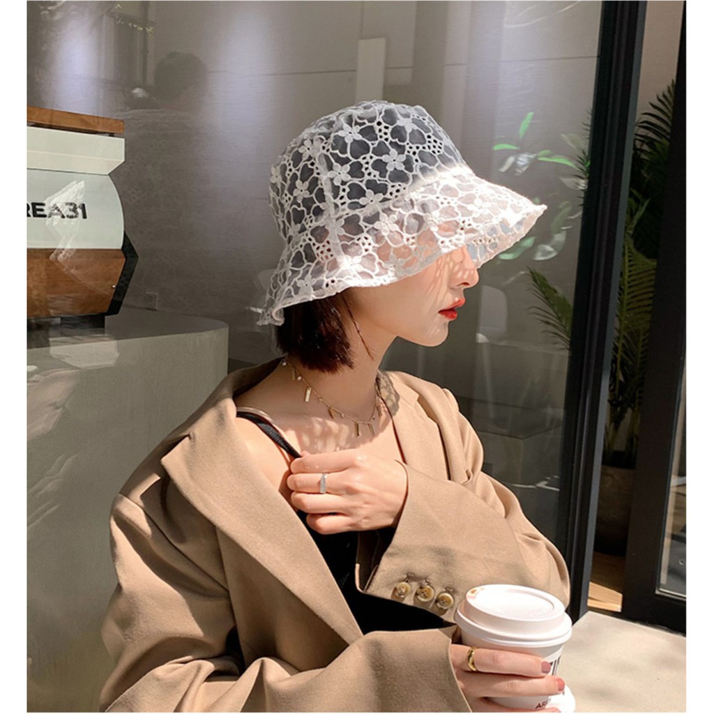 Nón Thêu Hoa Vành Ren Trong Suốt Siêu Xinh Style Korea
