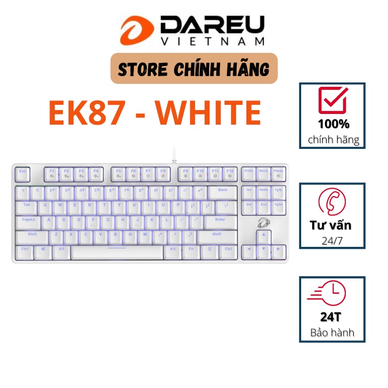 Bàn phím cơ Gaming DAREU EK87 - Trắng White