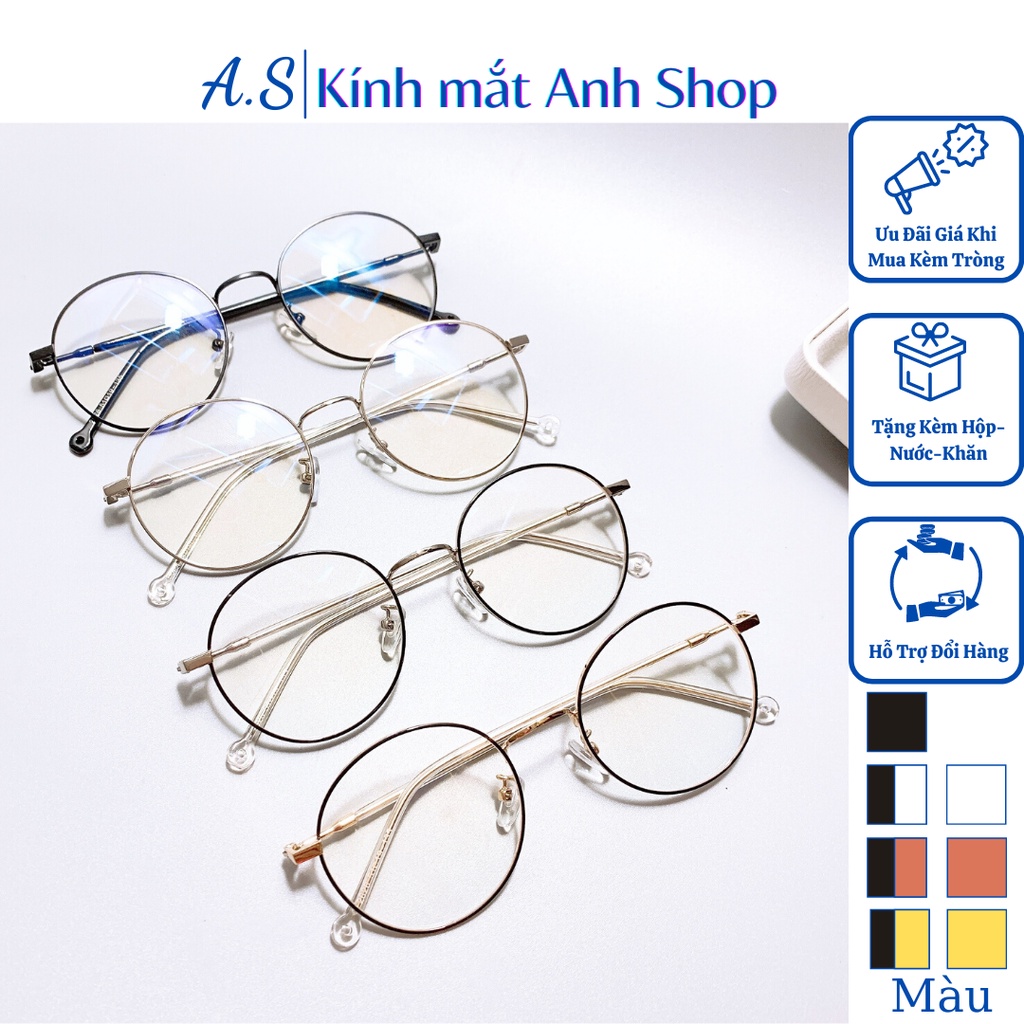 Kính tròn ngố thời trang nam nữ chất liệu kim loại cỡ vừa 2626A