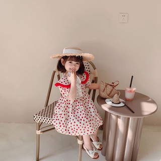 [V048] Váy thô cổ sen chấm bi đỏ sz 80-130