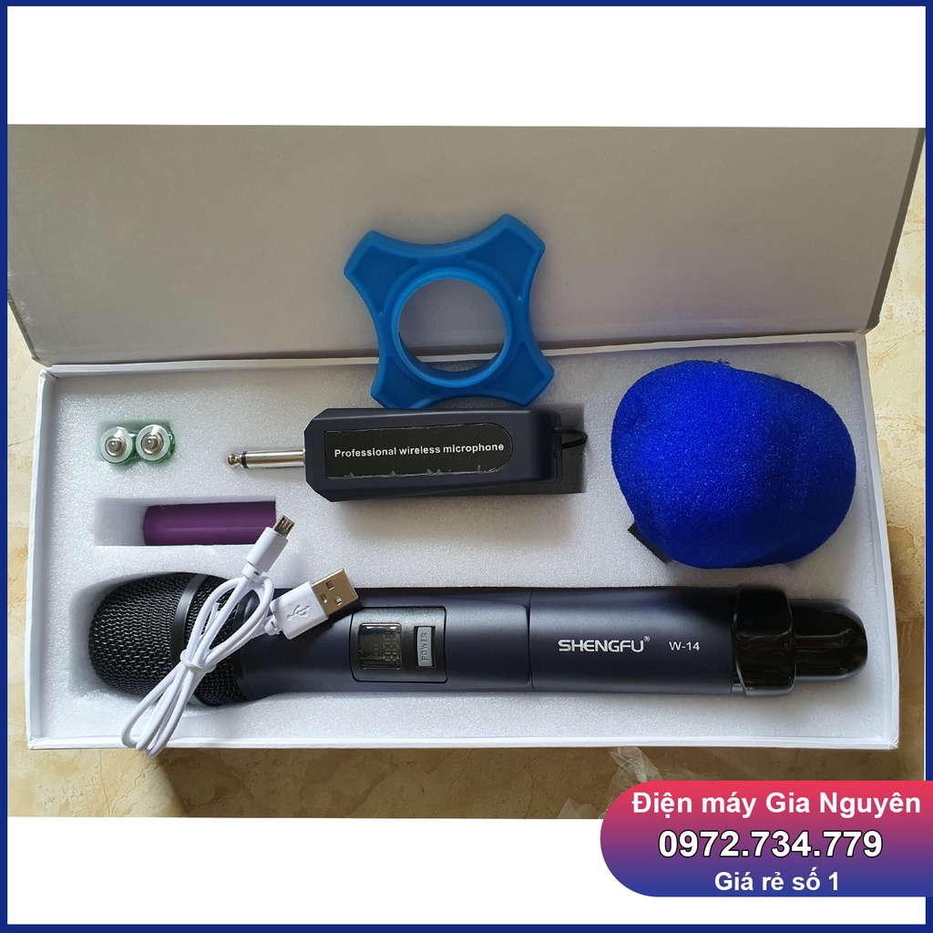 Micro đa năng hát karaoke W14 UHF đổi tần số, hút âm nhạy. Bảo hành 12 tháng