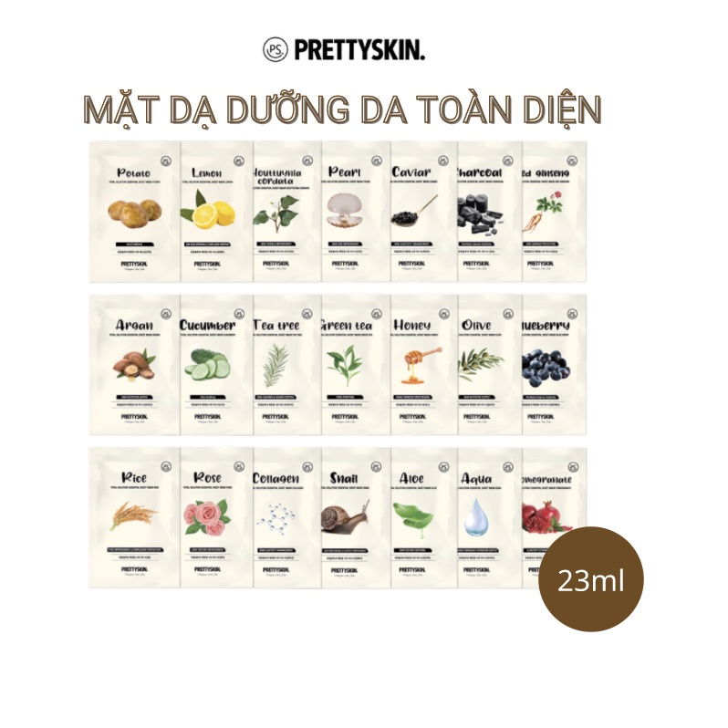 [FREESHIP50K] Mặt nạ dưỡng da PRETTYSKIN. Total Solution Essential Sheet Mask 23ml (21 loại tinh chất) TREEHOUSE SHOP