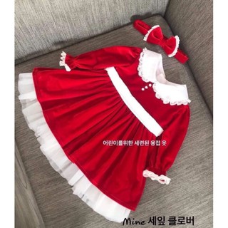 [Sẵn] Đầm giáng sinh nhung màu đỏ mặc noel cho bé kèm nơ, múa