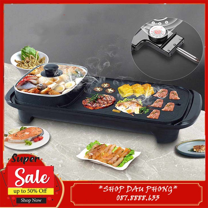 Bếp Lẩu Nướng 2 in 1 Đa Năng Chống Dính Cao Cấp - Công Suất 1300W Cho Gia Đình 4 Đến 6 Người