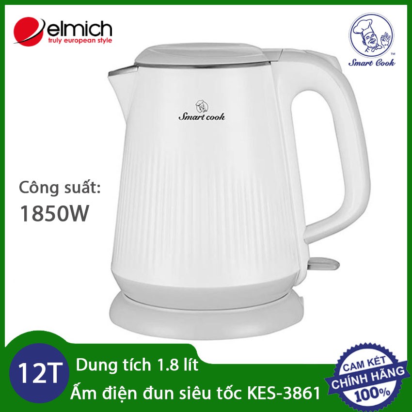 Ấm đun siêu tốc Elmich Smartcook KES-3861 dung tích 1.8L - Hàng chính hãng, bảo hành 12 tháng