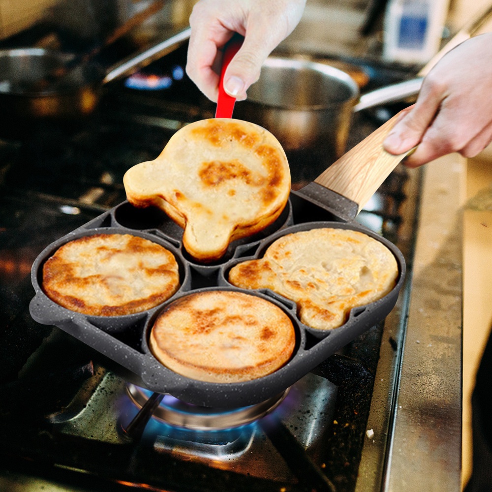 Chảo chiên trứng ốp la 4 ngăn chống dính có/ không có phụ kiện tiện lợi dành cho nhà bếp