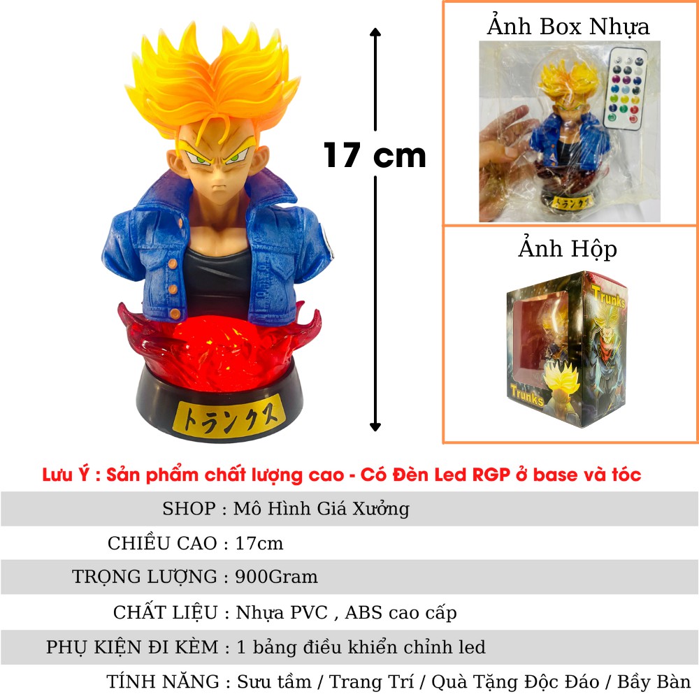 Mô hình Dragon Ball Trunks Tượng Bán Thân + có led cao 17cm , figure 7 viên ngọc rồng sogoku , mô hình giá xưởng