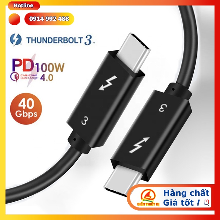 Cáp Thunderbolt 3 dài 1m xuất hình ảnh Ultra HD 5K 4K@60Hz tốc độ 40Gbps sạc 5A/100W Power Delivery.