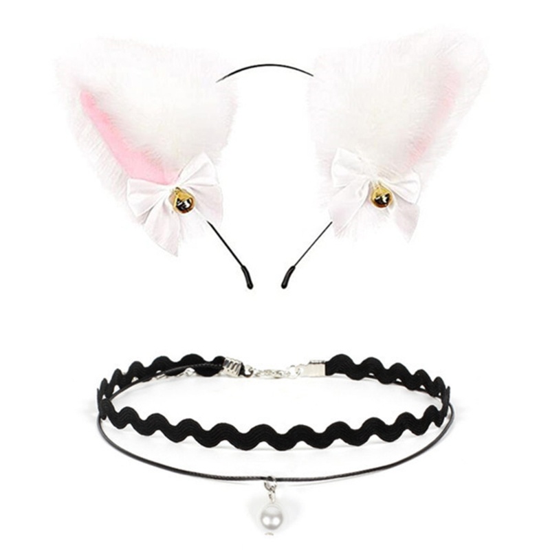 Bộ Vòng Cổ Choker Tai Mèo Bằng Lông Nhung Gợi Cảm
