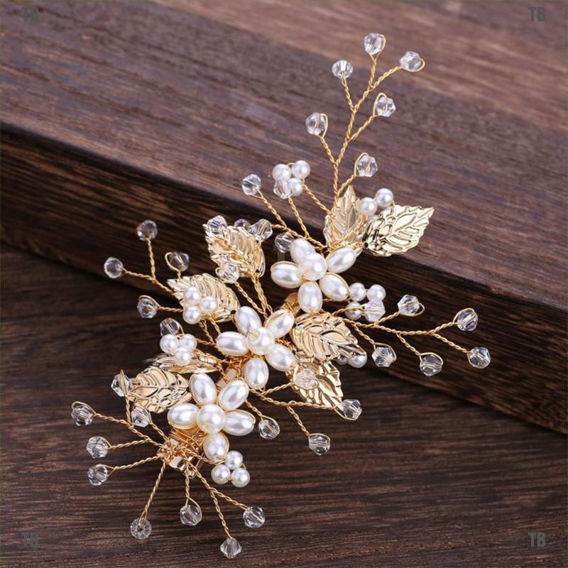 Kẹp Tóc Hình Lá Đính Ngọc Trai Nhân Tạo Sang Trọng