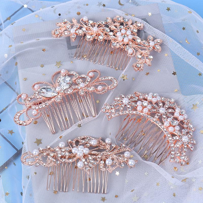 Cài tóc màu vàng hồng đính đá pha lê phù hợp cho cô dâu