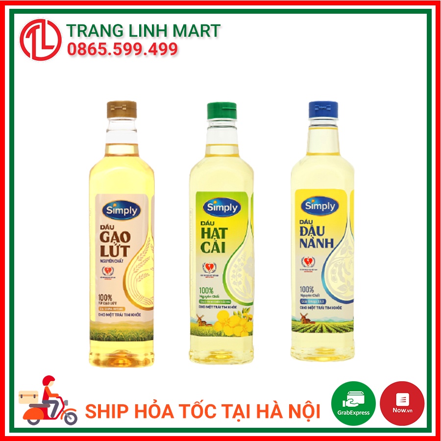Dầu ăn Simply đậu nành / hạt cải/ gạo lứt 1 Lít