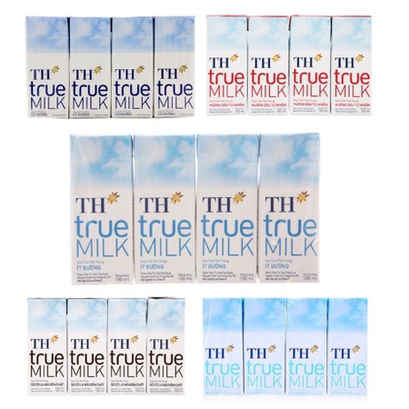 VỈ 4 HỘP SỮA TH TRUE MILK 180ML CÓ ĐƯỜNG/ ÍT ĐƯỜNG/ KHÔNG ĐƯỜNG LỐC 4 HỘP