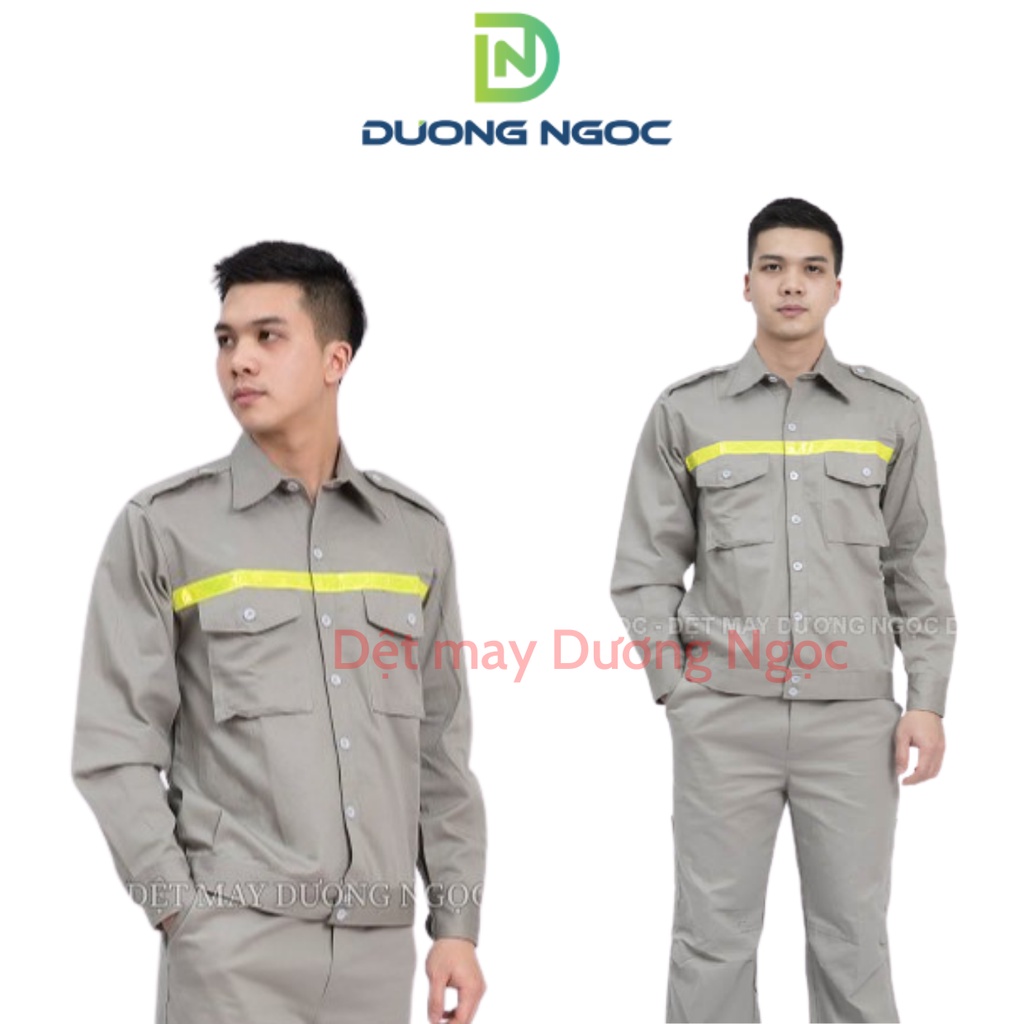 Đồ Bảo Hộ Lao Động Quần Áo Công Nhân, Đồng Phục BHLĐ Nam Màu Ghi Xám Phản Quang Vải Kaki Nhuộm Hoạt Tính Đủ Size DN03