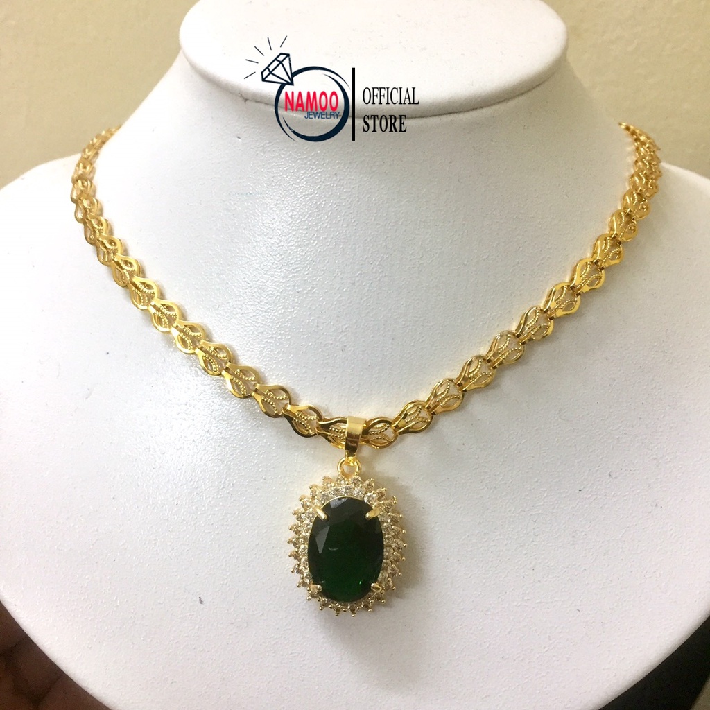 Dây Chuyền Nữ Mạ Vàng V586, Mặt Dây Chuyền Bản Lớn Đá Xanh, Đỏ Namoo Jewelry