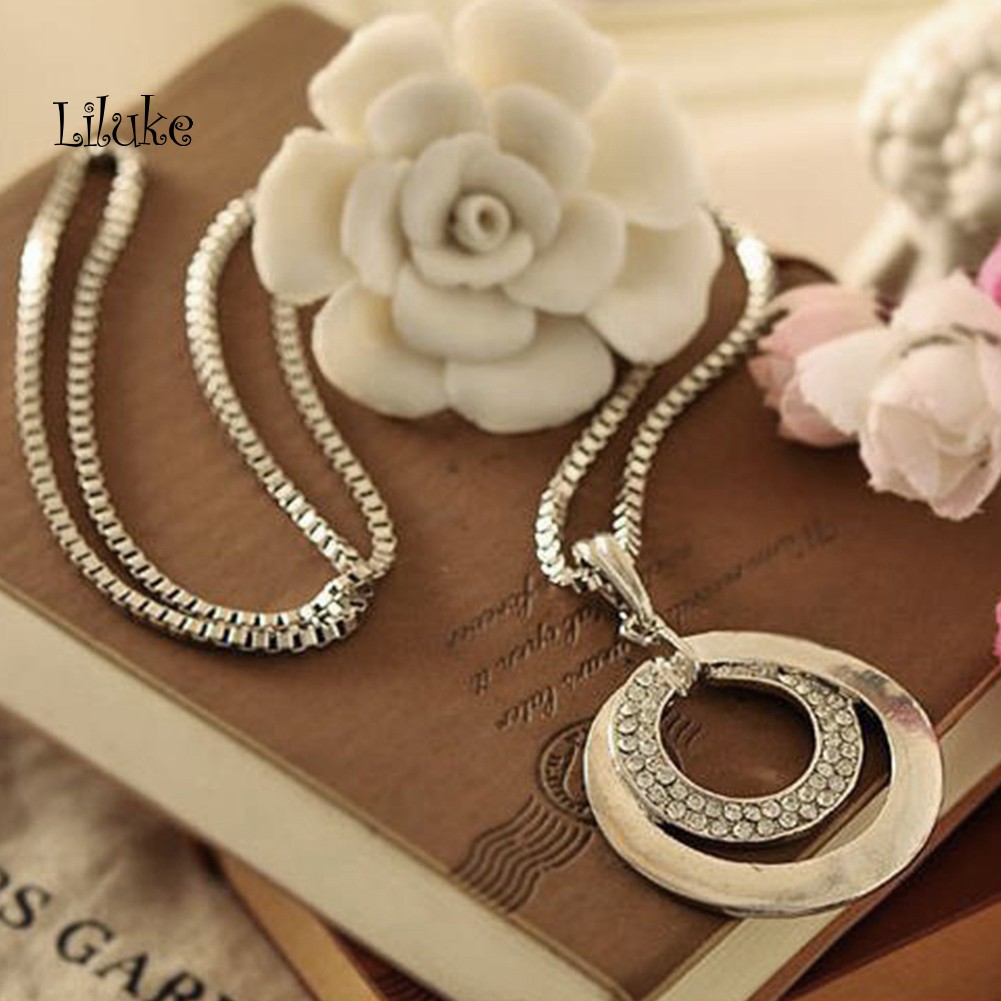 Vòng cổ Hợp Kim Dáng Dài Trang Trí Vòng Tròn Đính Đá Thời Trang Cho Nữ