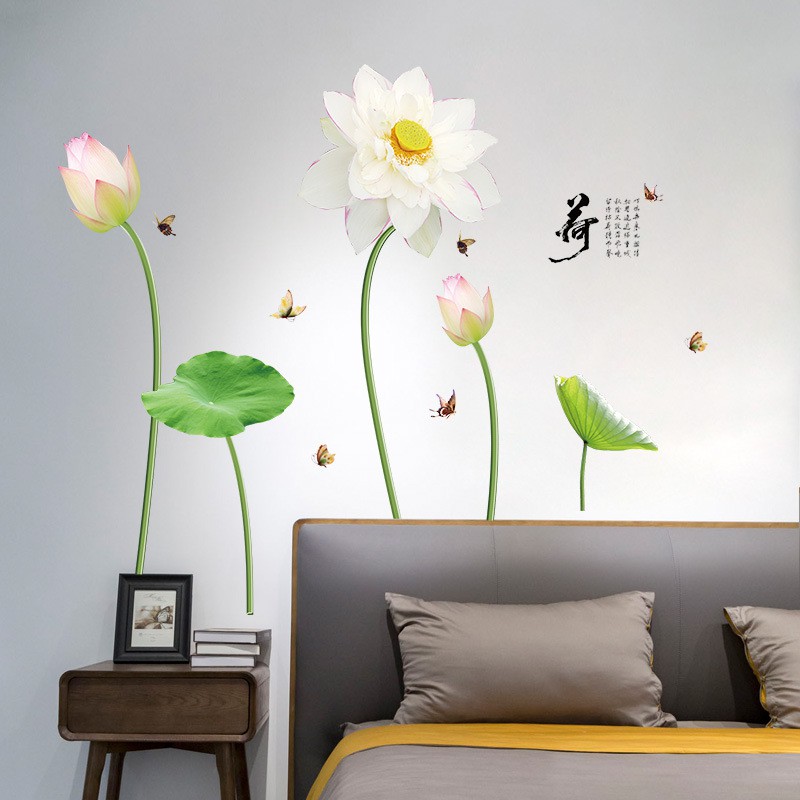 Decal dán tường Hoa sen trắng