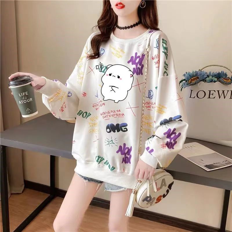 Áo Sweater Hàn Quốc Dáng Rộng Tay Dài In Họa Tiết Hoạt Hình Có Size Lớn 40-150KG C9556
