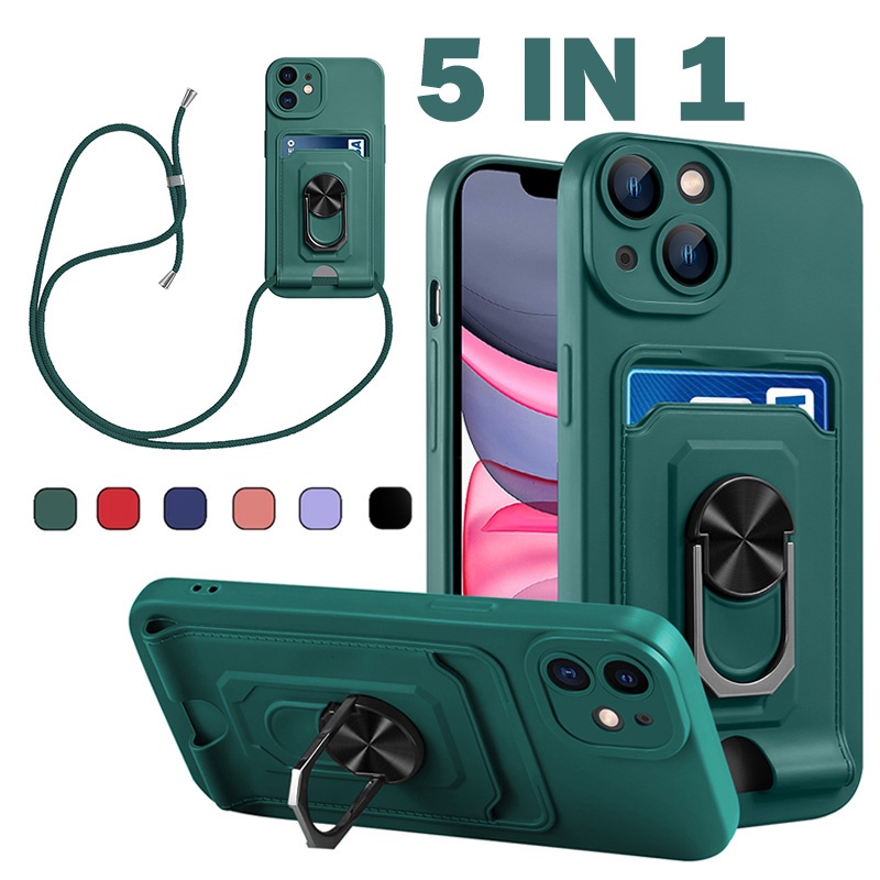 Ốp Điện Thoại Silicon Hình Máy Ảnh Kèm Ngăn Đựng Thẻ Và Dây Đeo Cổ Cho iPhone 14 13 Pro Max 14 Plus