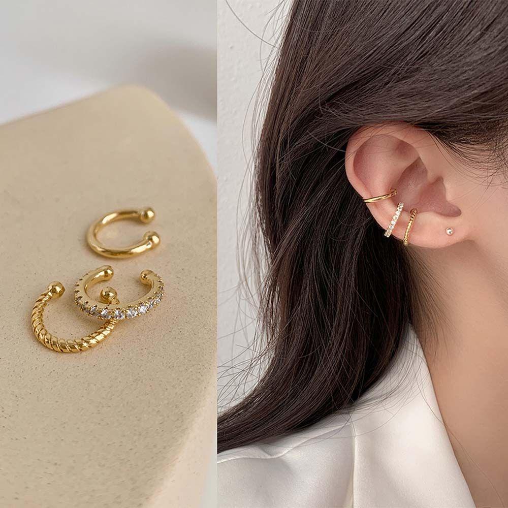 Set 3 Khuyên Kẹp Vành Tai Không Cần Xỏ Lỗ Phong Cách Hàn Quốc Dành Cho Nữ
