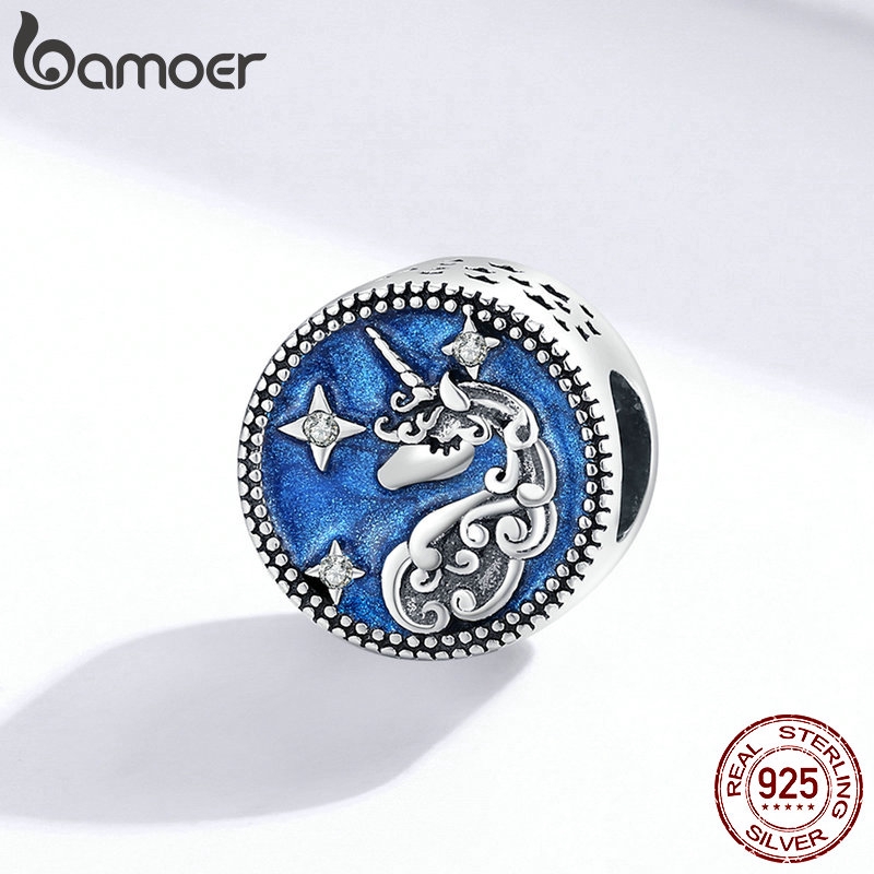 Hạt charm hình tròn khảm kỳ lân tráng men Bamoer dùng xỏ trang sức BSC230