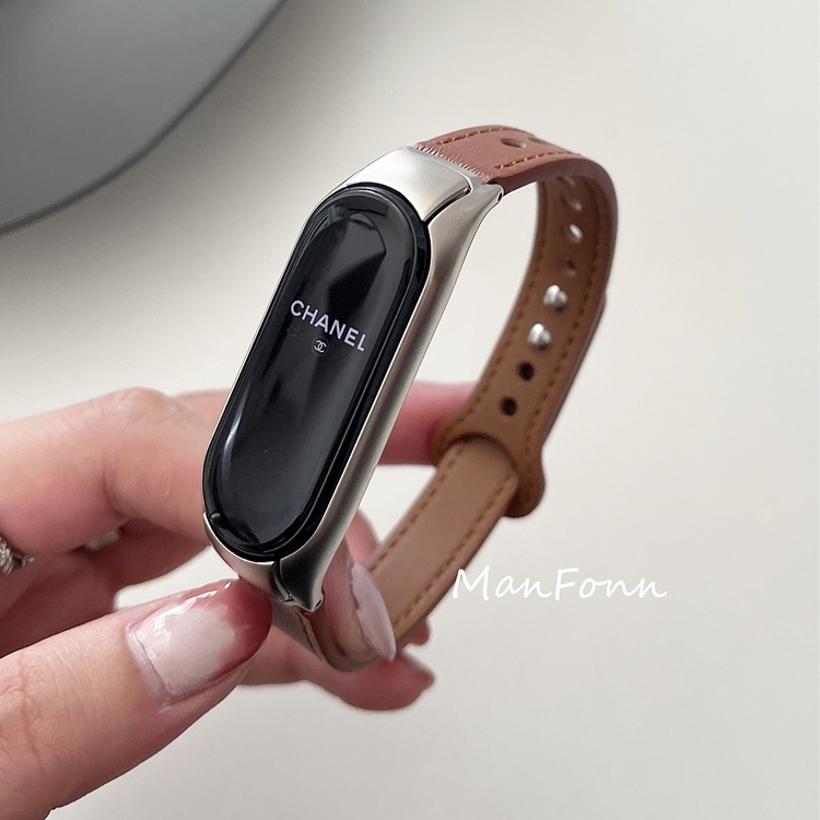 Dây đeo bằng da thời trang cho vòng đeo tay Xiaomi Mi Band 6 5 4 3 Mi Band 5
