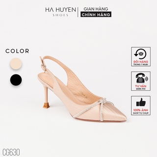Giày cao gót nữ HÀ HUYỀN nhung lì gắn đá quai gài gót nhọn 9 phân - CG630