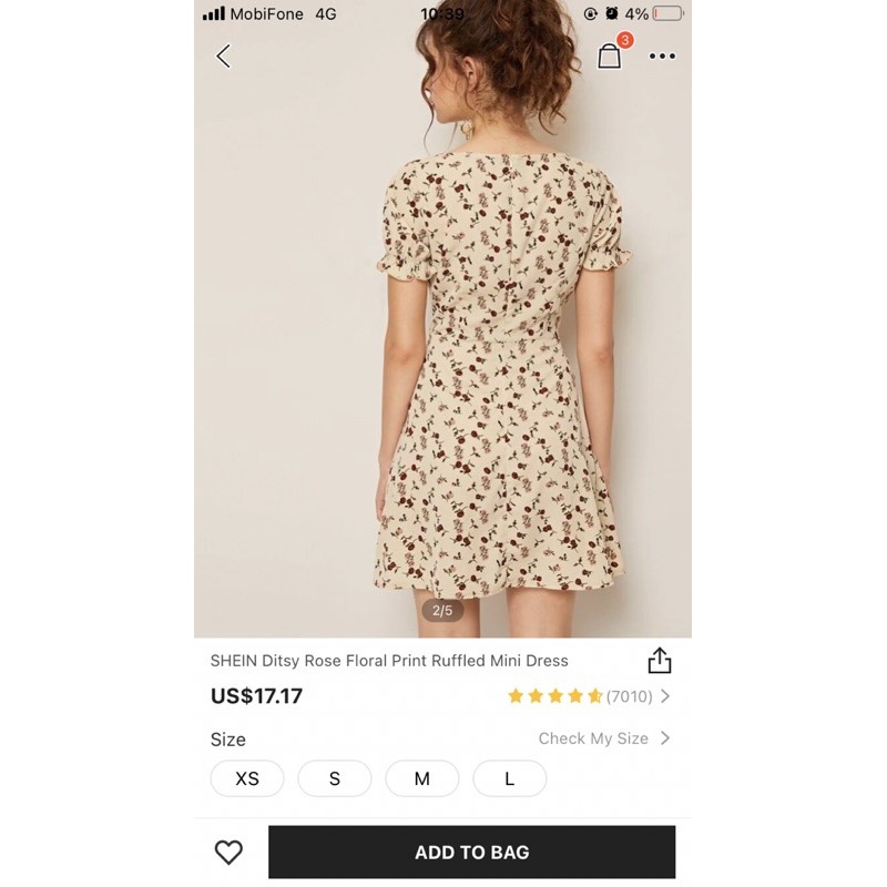 secondhand - shein váy hoa nhí Ditsy rose floral print ruffled mini dress