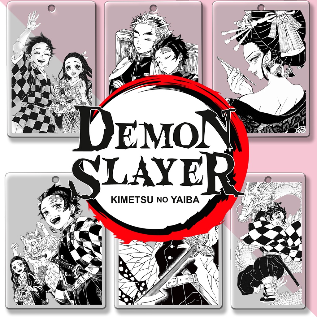 Móc khóa cạnh vuông Demon slayer anime manga các nhân vật Tanjiro Zenitsu Muzan Inosuke Nezuko Giyu phụ kiện HM Decor