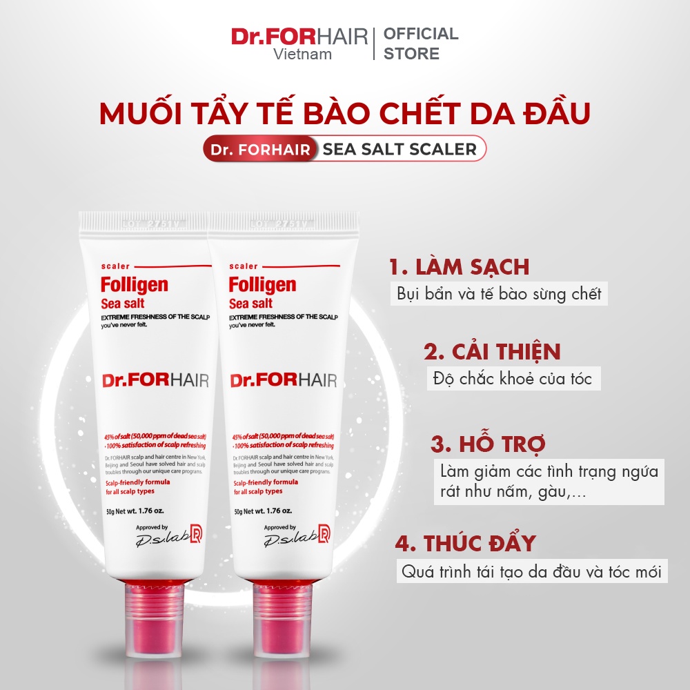 Muối tẩy tế bào chết da đầu, giúp giảm gàu, giảm rụng và hỗ trợ mọc tóc Dr.FORHAIR Sea Salt Scaler 50g