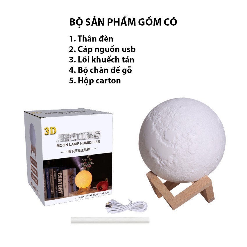 Máy khuếch tán tinh dầu mặt trăng kiêm đèn ngủ NAGOMI cao cấp, máy phun sương tạo độ ẩm decor phòng ngủ giá rẻ