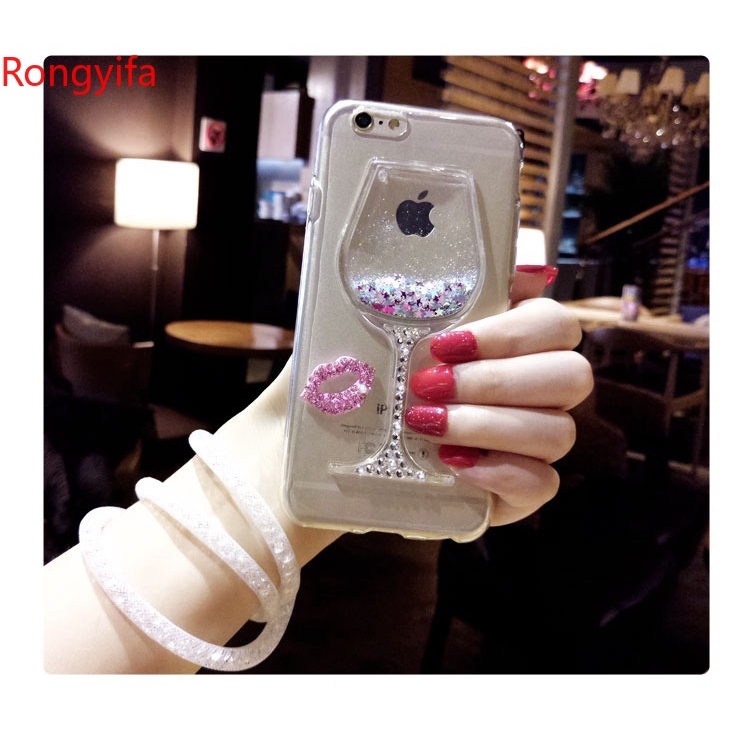 Bling Glitter Phone Case For Samsung Galaxy S20 Ultra S10 S9 S8 Plus S10e S7 Edge Case QuickSand Back TPU Case With Hang Rope Wine Glass Liquid Sand Clear Soft Cover