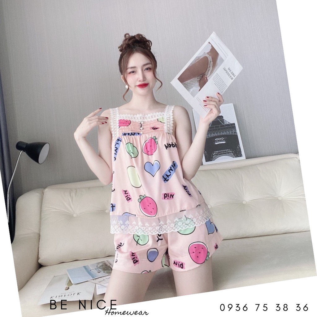 Set short mặc nhà sát nách cổ vuông phối ren xinh xắn nhà Be Nice Homewear