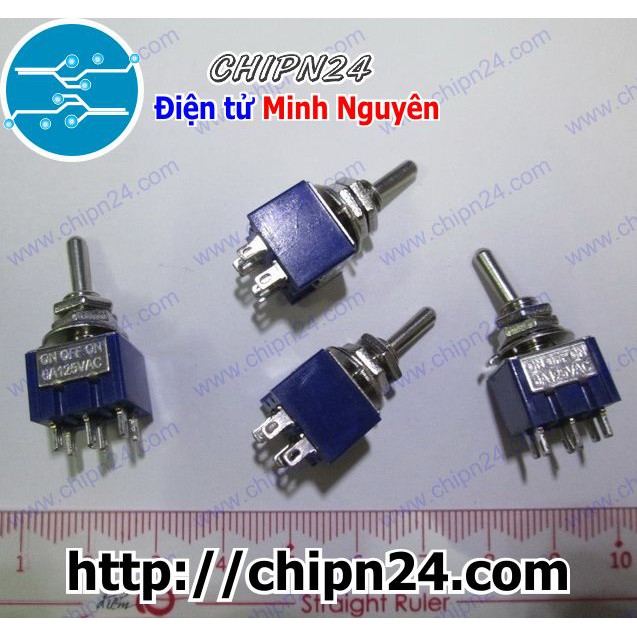 [2 CÁI] Công tắc MTS203 (Công tắc bật 3 nấc 6 chân, màu xanh 6A 125VAC)