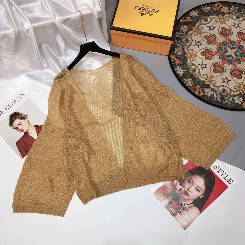 Áo khoác cardigan len dáng rộng dài tay áo choàng chống nắng không cài cúc | BigBuy360 - bigbuy360.vn