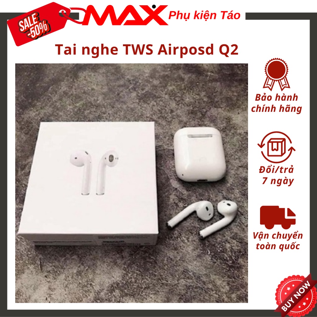 Tai nghe blutoonh Airposd Q2 ⚡ TẶNG VỎ ỐP ⚡ Tai nghe không dây hỗ trợ định vị đổi tên, pin dùng 5 tiếng.