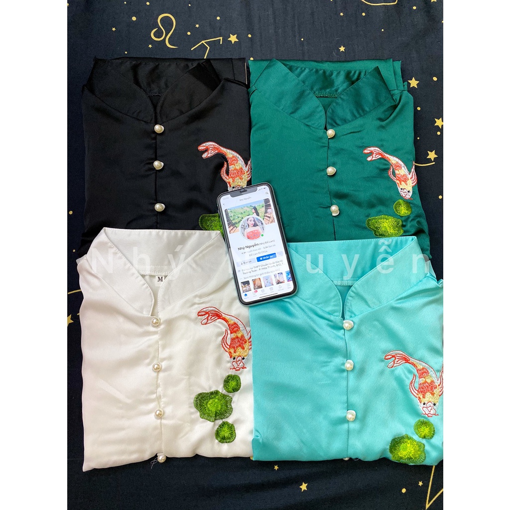 Đồ Lam Nữ Đi Chùa Mẫu Cá Ngọc Vải Lụa Satin MÀU XANH RÊU HÌNH THẬT KHÁCH ĐÃ MUA MẶC