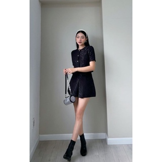SET ÁO CHÂN VÁY ĐEN ( lụa 2 da vân sọc )