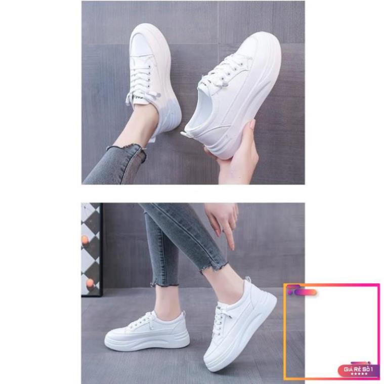 Giày thể thao nữ độn đế DVT phiên bản Hàn Quốc, giày trắng, dây buộc, đế cao su đúc cao cấp, tặng kèm tất -v01