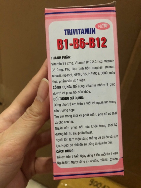 Viên uống 3B Trivitamin B1-B6-B12 bổ thần kinh (hộp 100 viên )