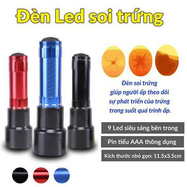 Đèn pin có chụp chuyên dụng soi trứng - 9 bóng LED ánh sáng trắng an toàn cho trứng – Lắp pin tiểu