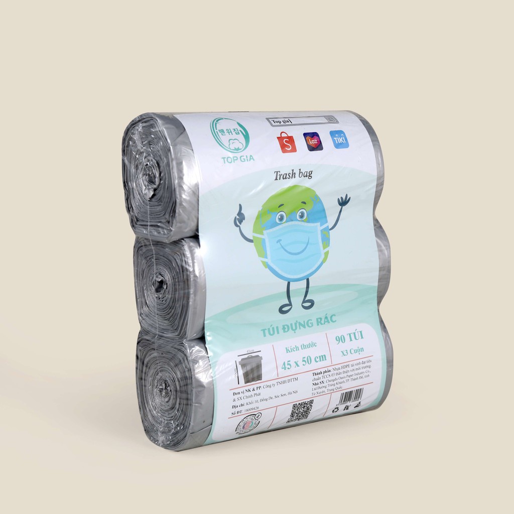 Túi đựng rác, túi rác tự hủy sinh học Top Gia, combo 3 bọc đựng rác thân thiện với môi trường