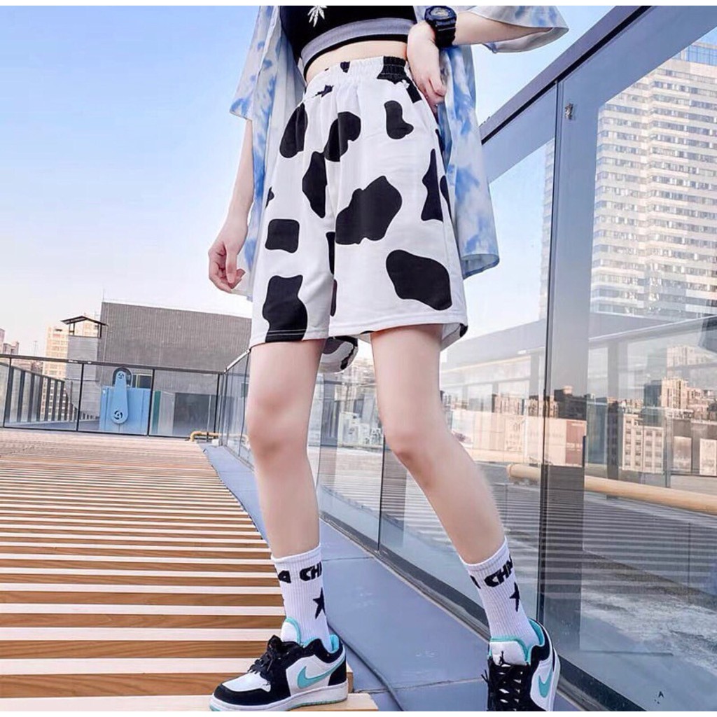 Quần Đùi LITTLE COW Thun Siêu Mát - Short In Hình Bò Sữa Đen/ Trắng Cực Cool