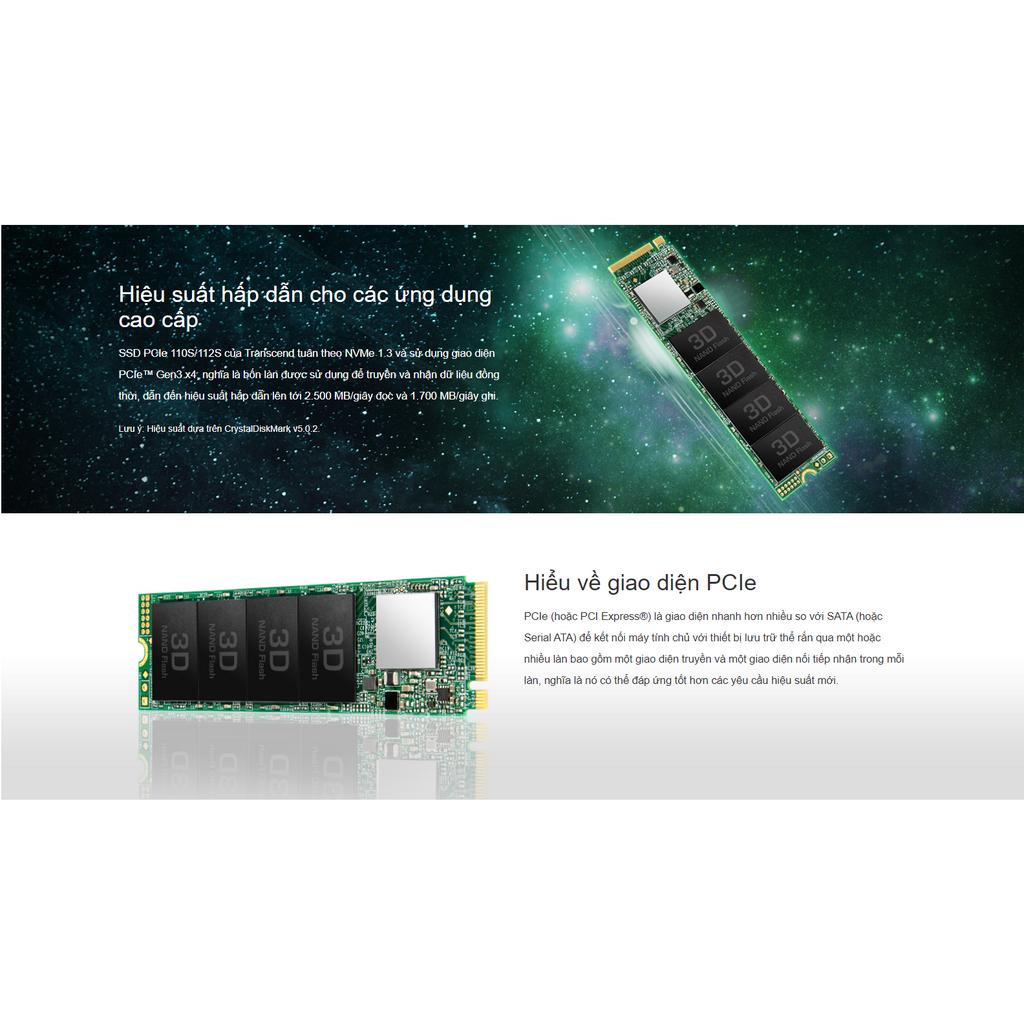 Ổ cứng SSD Transcend M.2 2280, Gen3x4, 3D TLC, up to 2,500/1,700 MB/s, DRAM-less, up to 800 TBW - Bảo hành 5 năm chính h