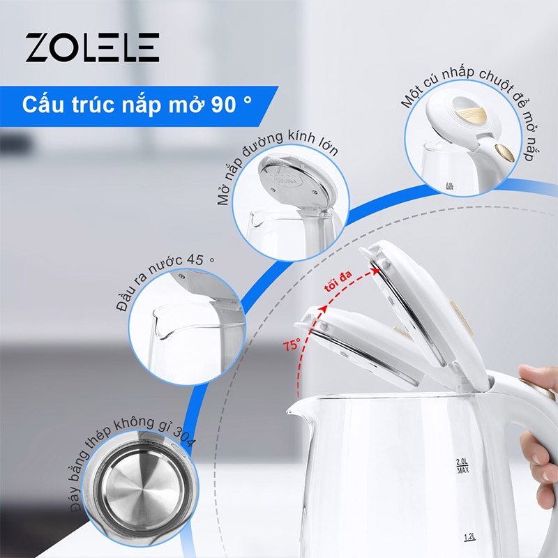 Bình đun siêu tốc  ZOLELE ZH101 dung tích lớn 2L-1500W - Hàng chính hãng