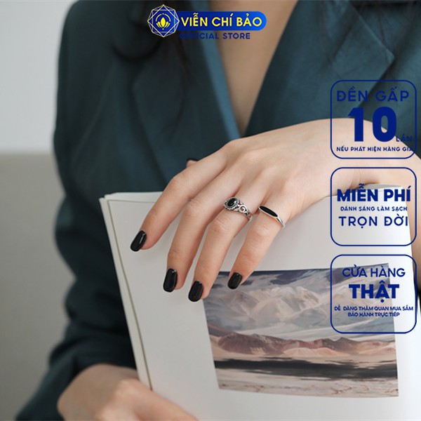 Nhẫn bạc nữ đính đá đen cá tính chất liệu bạc 925 thời trang phụ kiện trang sức nữ Viễn Chí Bảo N000019